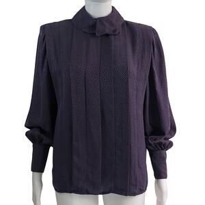 Vintage I.MAGNIN Silk Blouse Purple Polka-Dots Size 6